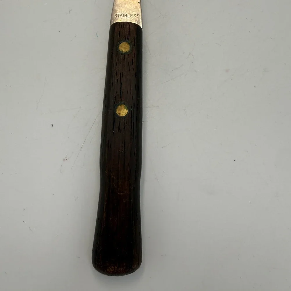 Vintage Flint USA Stainless Steel Carving Fork Wood Handle Arrowhead Logo 11.5in